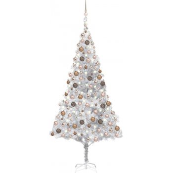 zahrada-XL Umělý vánoční stromek s LED a sadou koulí stříbrný 210 cm PET