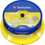 Verbatim DVD+RW 4,7GB 4x, SERL, cakebox, 25ks (43489) – Zboží Mobilmania