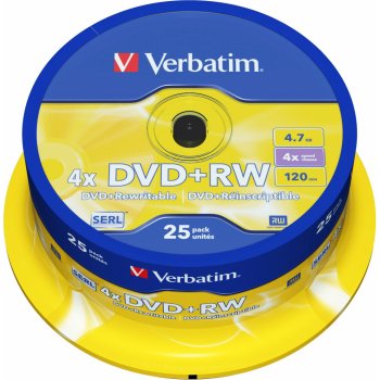 Verbatim DVD+RW 4,7GB 4x, SERL, cakebox, 25ks (43489)