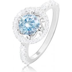 Šperky eshop Stříbrný 925 prsten světle modrý zirkon ornamenty zirkonový kruh a ramena M13.13