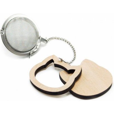 ChaCult kočka čajové sítko nerezové s dřevěným přívěskem 5 cm – Sleviste.cz