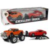 Auta, bagry, technika Lean Toys Sada vozidel Oranžový Monster Truck a Červený BMW na přívěsu 58 cm