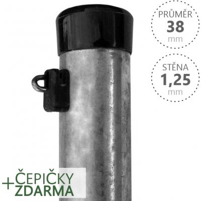 Plotové sloupky IDEAL kulaté, průměr 38x2000x1,25 Zn s černou krytkou a úchytem – Hledejceny.cz