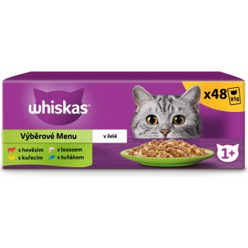 Whiskas mixovaný výběr v želé pro dospělé kočky 48 x 100 g od 499 Kč -  Heureka.cz