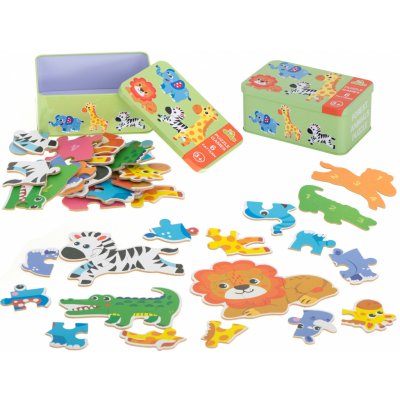 Duoqu Puzzle v plechové krabičce - safari zvířátka 25 dílků