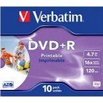 Verbatim DVD+R 4,7GB 16x, Advanced AZO+, printable, jewel, 10ks (43508) – Zboží Živě