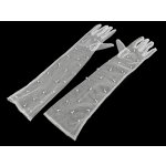 Dlouhé společenské rukavice tylové s perlami bílá – Zboží Dáma