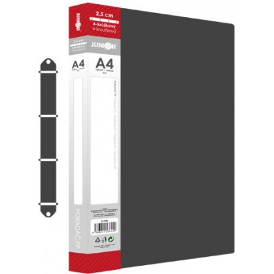 JUNIOR Pořadač PP 4-kroužkový JUNIOR A4 2,5 cm černý – Zboží Živě