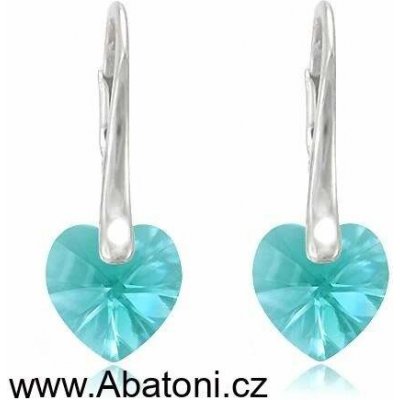 Swarovski Elements Heart krystal stříbrné náušnice visací modré srdce srdíčka 31012.4 Light Turquoise modrá světlá tyrkysová – Hledejceny.cz