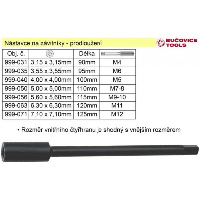 BUČOVICE TOOLS a.s. Nástavec pro závitník M5 délka 100mm prodloužení:4mm – Zbozi.Blesk.cz