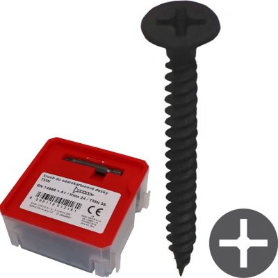 Vrut do sádrokartonu s plochou hlavou TMN 3,5 x 25 mm, křížová drážka PH, Q-box 250 ks + bit 8596119012154 – Hledejceny.cz