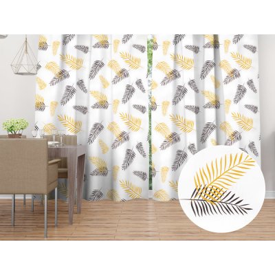 Biante Bavlněný závěs Sandra SA-219 Zlaté a černé palmové listy na bílém 150x200 cm – Hledejceny.cz