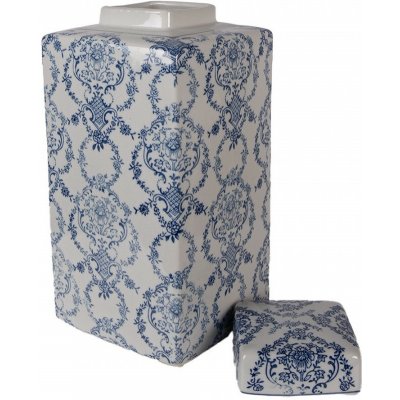 Porcelánová váza s víčkem a modrými květy Vintage Unique - 15*15*31 cm - Clayre & Eef – Hledejceny.cz