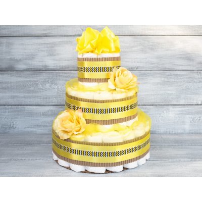 PASTELL Decor Plenkový dort třípatrový žlutý Bez hračky 2 Miminko váží 3 - 6 kg – Zboží Dáma