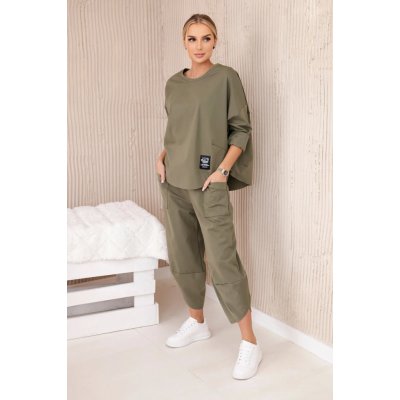 Fashionweek italská souprava kalhot a halenky volný pohodlný styl K6171 Khaki – Zboží Mobilmania