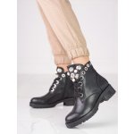 Stylové kotníčkové boty dámské na plochém podpatku černé – Zboží Mobilmania