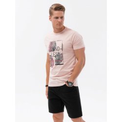 Ombre Clothing pánské tričko s potiskem světle růžové