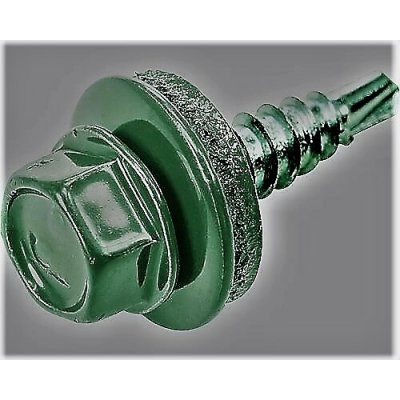 Šroub farmářský samořezný 4,8x20mm Lakovaný RAL 6005 zelená mechová s pogumovanou podložkou – Hledejceny.cz