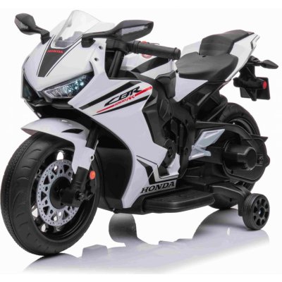 Beneo Elektrická Motorka HONDA CBR 1000RR Licencovaná 12V baterie Plastová kola 30W motor LED světla pevný rám pomocná kolečka bílá