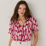 Voálová halenka na knoflíčky s potiskem režná/červená – Sleviste.cz