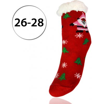 LOOKeN SMHL2175MC dětské ponožky na spaní z ovčí vlny vánoční motiv červená