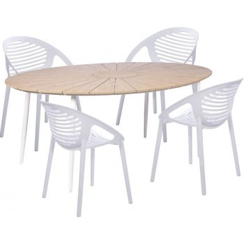 Bonami Essentials Set 4 bílých jídelních židlí Jaanna a přírodního stolu Marienlist