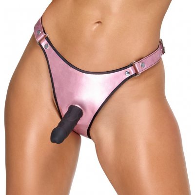 Bad Kitty Strap-on Thong with Dildo Shimmering Metallic Pink Velikost L/XL – Zboží Dáma