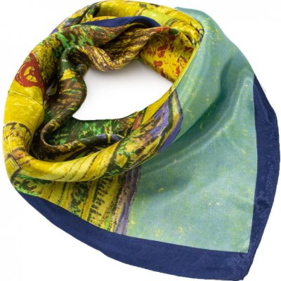 šátek saténový zeleno-žlutý s potiskem