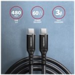 Axagon BUCM-CM30AB HQ USB-C USB-C, USB 2.0, PD 60W 3A, ALU, oplet, 3m, černý – Hledejceny.cz