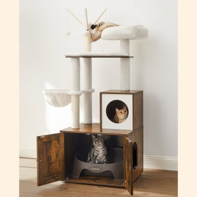Feandrea Kočičí strom se záchodem 2 v 1 Vintage 57,5 ​​x 50 x 140 cm – Zboží Dáma