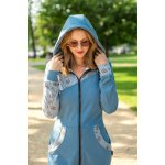 Jsem máma dámská dlouhá mikina na zip s kapucí modrá s lístečky – Zboží Dáma