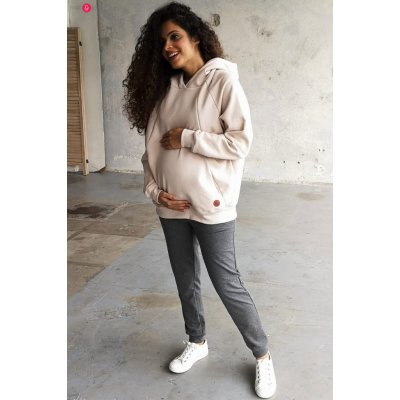 Hrubá těhotenská a kojící oversized mikina light beige – Zboží Mobilmania