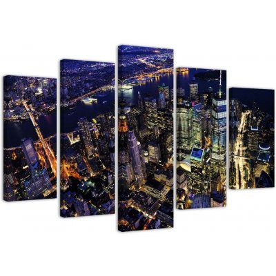 Obraz na plátně pětidílný Noční New York - 150x100 cm – Zboží Mobilmania