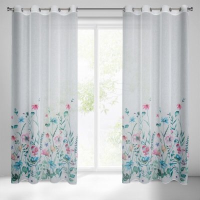 Takoy Závěs LILIAN z poloprůhledného etamínu s potiskem malovaných květin 140 x 250 cm-HF-417855 | 140 x 250 cm – Sleviste.cz