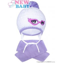 Zimní dětská pletená čepice se šálou New Baby fialová
