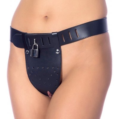 Rimba Chastity Belt with Two Holes In Crotch Padlock Included Kožený pás cudnosti pro ženy Velikost M/L – Sleviste.cz