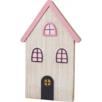 Anděl Přerov Domek s růžovými detaily dřevěný na postavení 12 x 20 cm – Hledejceny.cz