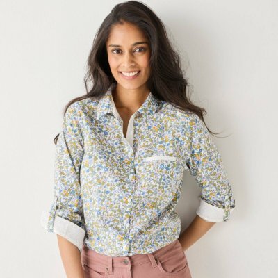 Košile s rukávy na ohrnutí a potiskem květin bílá/vícebarevná – Sleviste.cz