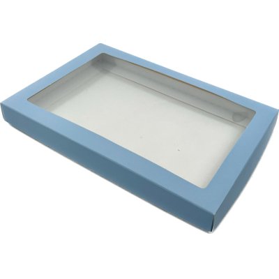 Dárková krabička a průhledným okénkem 22x15x2 cm modrá – Sleviste.cz