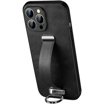 SULADA Apple iPhone 15 Pro Max - poutko + kroužek - ochrana kamery - umělá kůže - černé