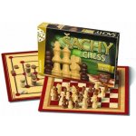 Šachy, dáma, mlýn dřevěné figurky a kameny 35x23x4cm