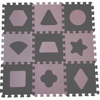 Baby Dan Pěnová hrací podložka puzzle Geometrické tvary, Rose 90x90 cm šedé