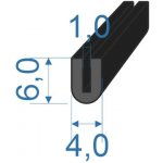 350140 Pryžový profil tvaru "U", 6x4/1mm, 70°Sh, EPDM, -40°C/+100°C, černý | Zboží Auto