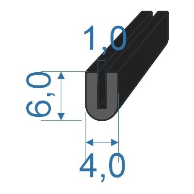 350140 Pryžový profil tvaru "U", 6x4/1mm, 70°Sh, EPDM, -40°C/+100°C, černý | Zboží Auto