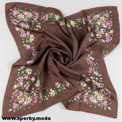Passerini Luxusní hedvábný šátek velký Pink and beige flowers on brown – Zboží Mobilmania