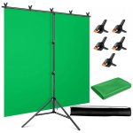 FILM-TECHNIKA Zelené plátno (green screen) + T-stativ + 5 svorek T Background Kit Materiál lze jednoduše vyžehlit (tkaná látka) – Sleviste.cz