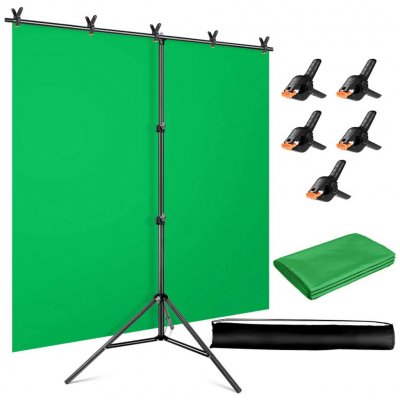 FILM-TECHNIKA Zelené plátno (green screen) + T-stativ + 5 svorek T Background Kit Materiál lze jednoduše vyžehlit (tkaná látka) – Sleviste.cz