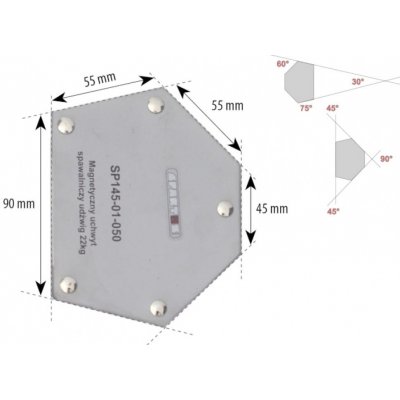 Spartus Úhlový magnet 22kg 6-úhelník SP145-01-050 – Zboží Mobilmania