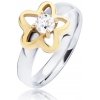 Prsteny Šperky eshop ocelový prsten zlatý obrys květu s čirým kulatým zirkonem L13.07
