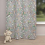 Biante Vánoční bavlněný závěs Sandra SA-509 Vánoční skřítci a ozdoby na šedém 150x220 cm – Hledejceny.cz